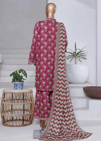 WCEMB-2519-F- 3 Piece Embroidered Cotton Stitched Suit