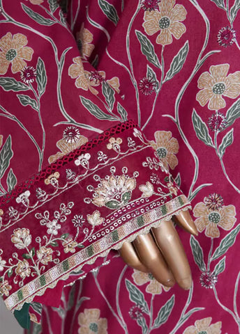 WCEMB-2519-F- 3 Piece Embroidered Cotton Stitched Suit