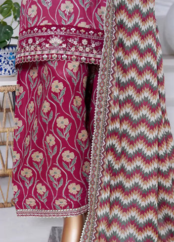 WCEMB-2519-F- 3 Piece Embroidered Cotton Stitched Suit