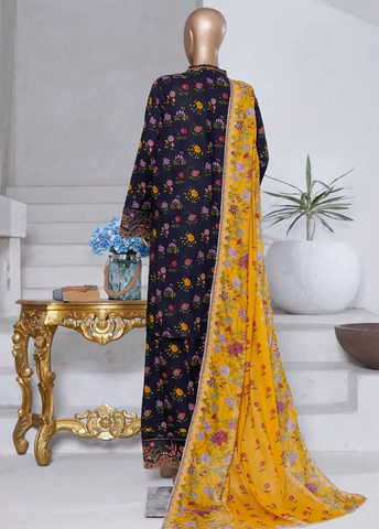 WCEMB-2522-F- 3 Piece Embroidered Cotton Stitched Suit