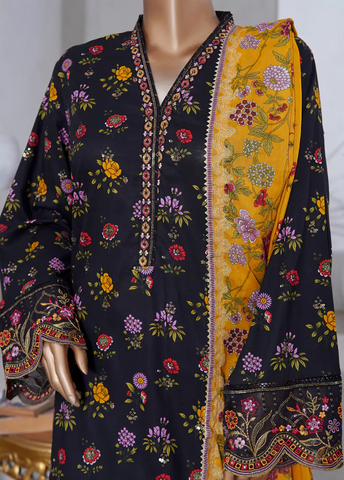 WCEMB-2522-F- 3 Piece Embroidered Cotton Stitched Suit