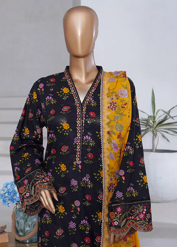 WCEMB-2522-F- 3 Piece Embroidered Cotton Stitched Suit