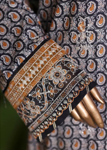 WCEMB-2523-F- 3 Piece Embroidered Cotton Stitched Suit