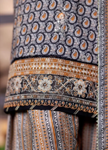 WCEMB-2523-F- 3 Piece Embroidered Cotton Stitched Suit