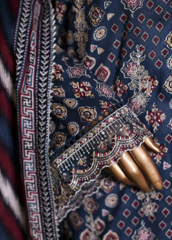 WCEMB-2524-F- 3 Piece Embroidered Cotton Stitched Suit