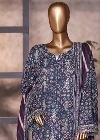 WCEMB-2524-F- 3 Piece Embroidered Cotton Stitched Suit