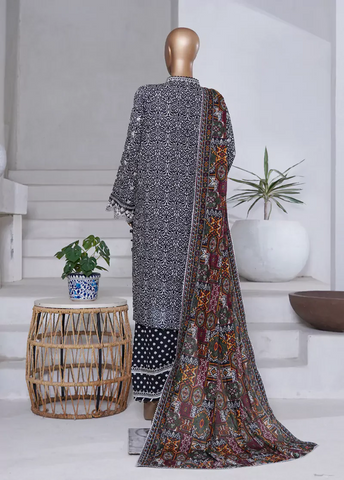 WCEMB-2525-F- 3 Piece Embroidered Cotton Stitched Suit