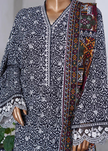 WCEMB-2525-F- 3 Piece Embroidered Cotton Stitched Suit