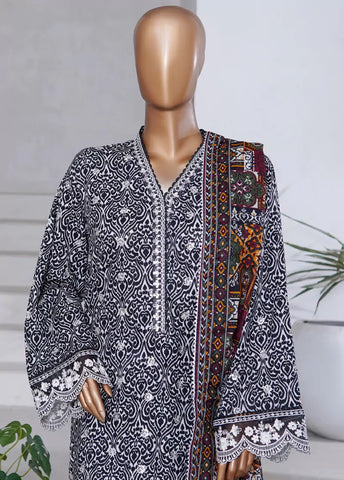 WCEMB-2525-F- 3 Piece Embroidered Cotton Stitched Suit