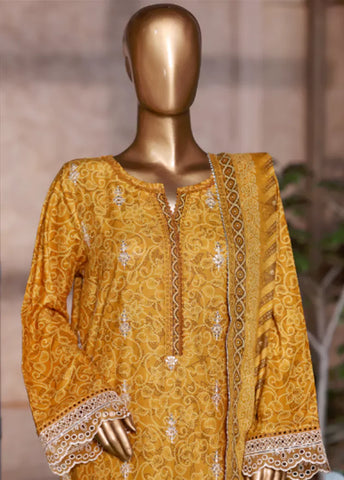 WCEMB-2528-F- 3 Piece Embroidered Cotton Stitched Suit