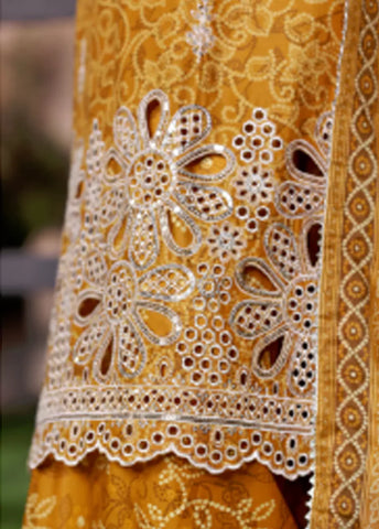WCEMB-2528-F- 3 Piece Embroidered Cotton Stitched Suit