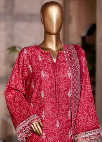 WCEMB-2529-F- 3 Piece Embroidered Cotton Stitched Suit