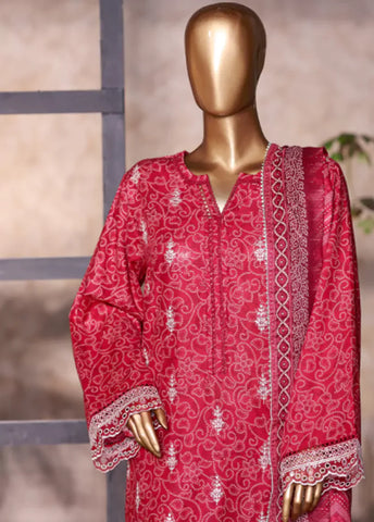 WCEMB-2529-F- 3 Piece Embroidered Cotton Stitched Suit