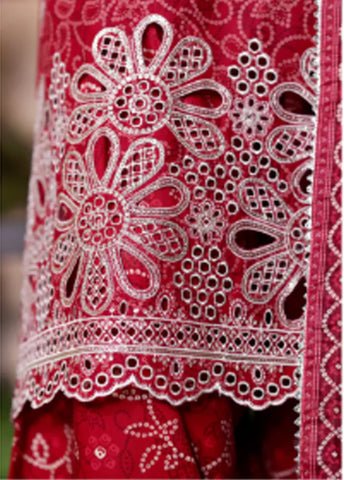 WCEMB-2529-F- 3 Piece Embroidered Cotton Stitched Suit