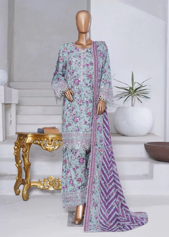 WCEMB-2532-F- 3 Piece Embroidered Cotton Stitched Suit