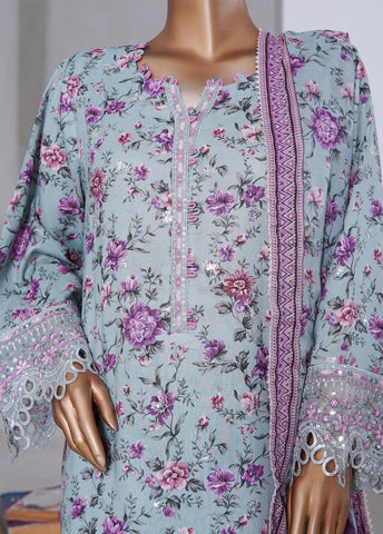 WCEMB-2532-F- 3 Piece Embroidered Cotton Stitched Suit