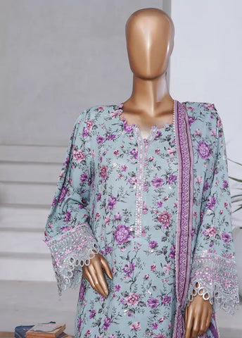 WCEMB-2532-F- 3 Piece Embroidered Cotton Stitched Suit