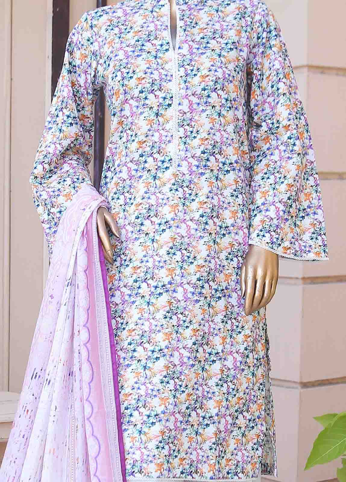 Bin Saeed Fabric - WCF-009-3 Piece Lawn Printed