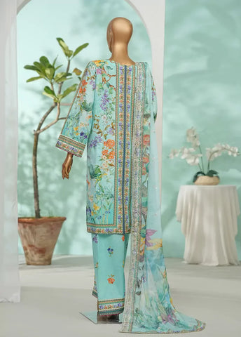 3 Piece Aqua Blue Color Embroidered Lawn Shirt with Farshi Trouser & Embroidered Dupatta