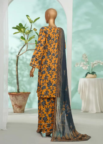 3 Piece Orange Color Embroidered Lawn Shirt with Farshi Trouser & Embroidered Dupatta