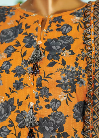 3 Piece Orange Color Embroidered Lawn Shirt with Farshi Trouser & Embroidered Dupatta