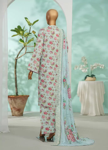 3 Piece Light Blue Color Embroidered Lawn Shirt with Farshi Trouser & Embroidered Dupatta