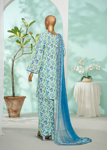 3 Piece Blue Color Embroidered Lawn Shirt with Farshi Trouser & Embroidered Dupatta