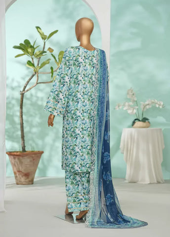 3 Piece Blue Color Embroidered Lawn Shirt with Farshi Trouser & Embroidered Dupatta