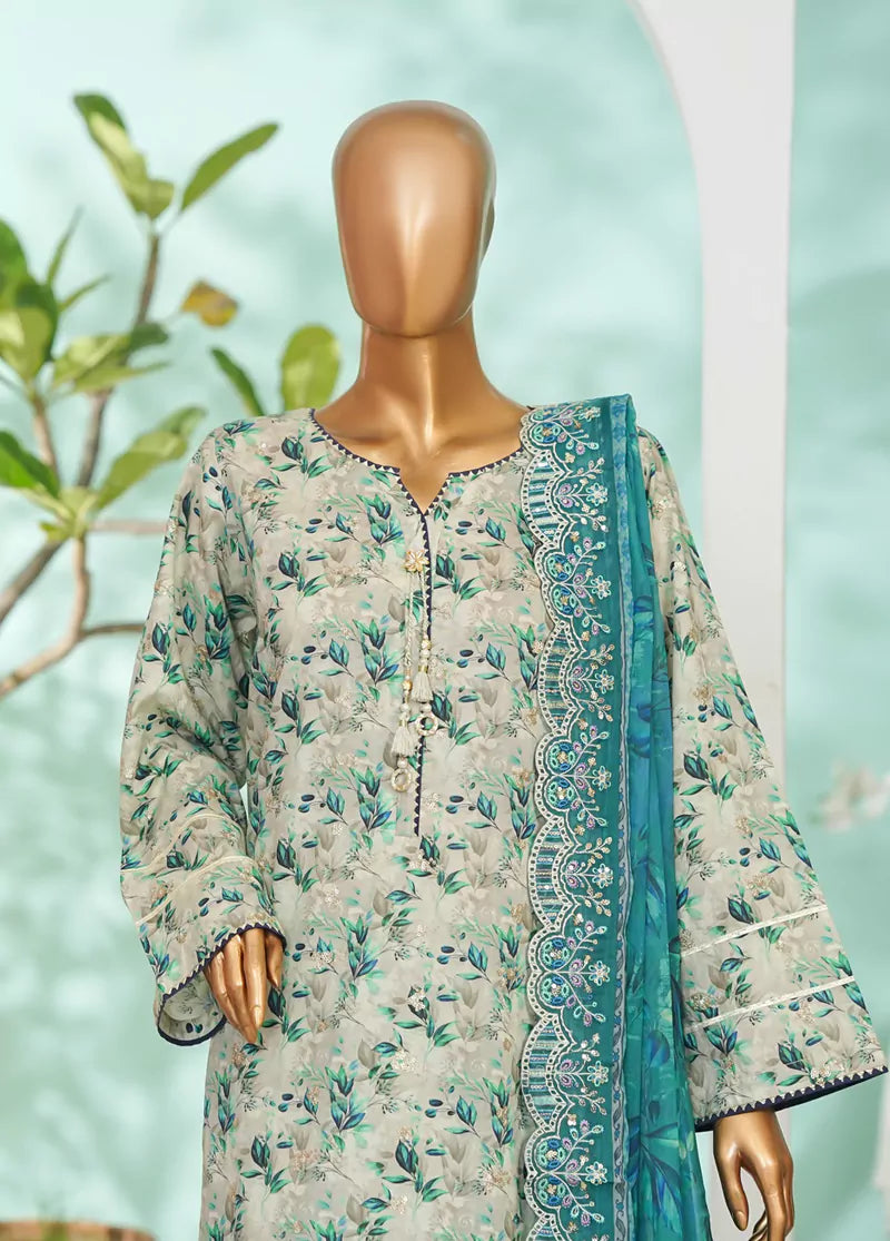 3 Piece MultiColor Embroidered Lawn Shirt with Farshi Trouser & Embroidered Dupatta