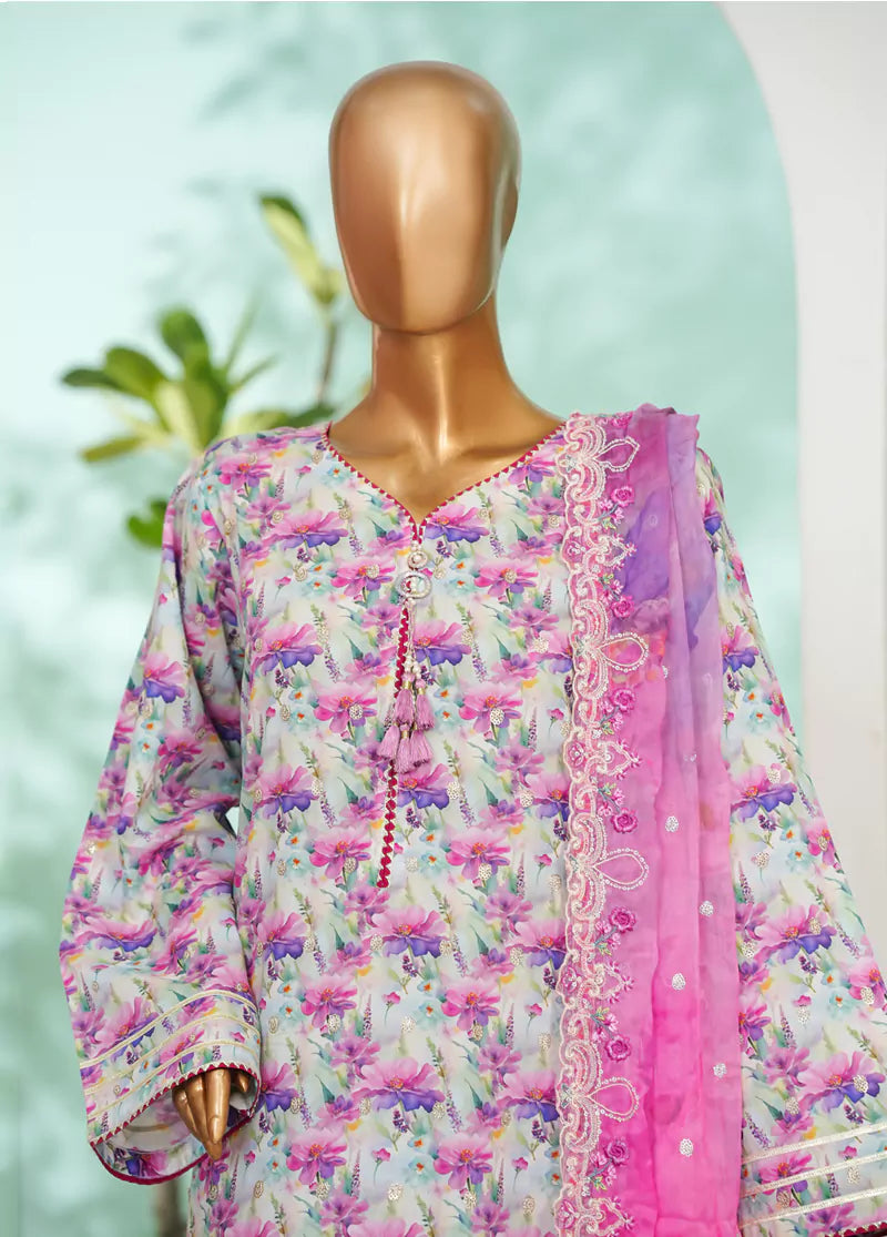 3 Piece MultiColor Embroidered Lawn Shirt with Farshi Trouser & Embroidered Dupatta