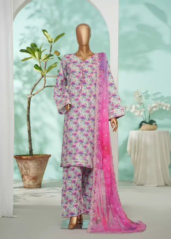 3 Piece MultiColor Embroidered Lawn Shirt with Farshi Trouser & Embroidered Dupatta