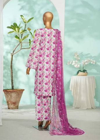 3 Piece Pink Color Embroidered Lawn Shirt with Farshi Trouser & Embroidered Dupatta