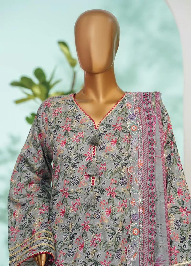 3 Piece MultiColor Embroidered Lawn Shirt with Farshi Trouser & Embroidered Dupatta