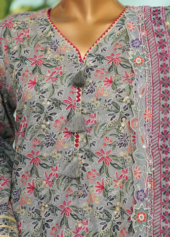 3 Piece MultiColor Embroidered Lawn Shirt with Farshi Trouser & Embroidered Dupatta