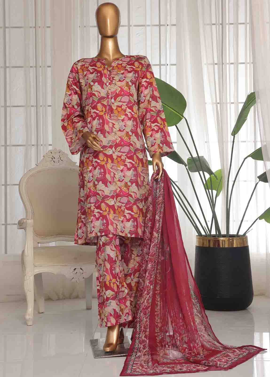 Bin Saeed Fabric - WCK-001 C-3 Piece Printed Stitched Suit