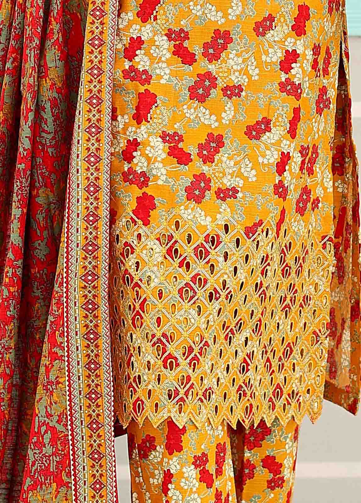 Bin Saeed Fabric - WCK-006 A -3 Piece Khaddar Chikankari Stitched Suit