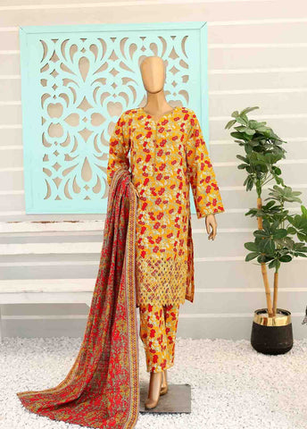 Bin Saeed Fabric - WCK-006 A -3 Piece Khaddar Chikankari Stitched Suit