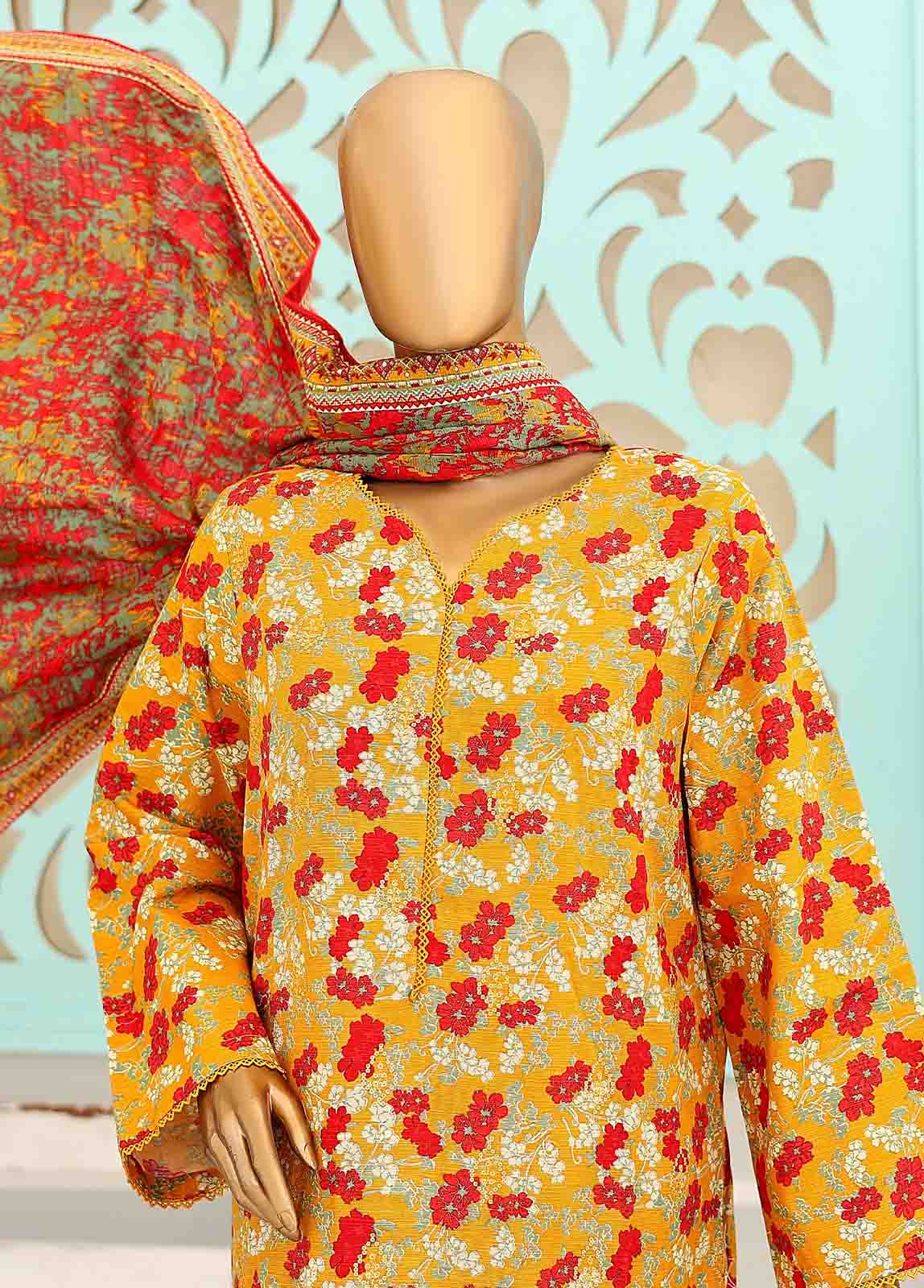 Bin Saeed Fabric - WCK-006 A -3 Piece Khaddar Chikankari Stitched Suit