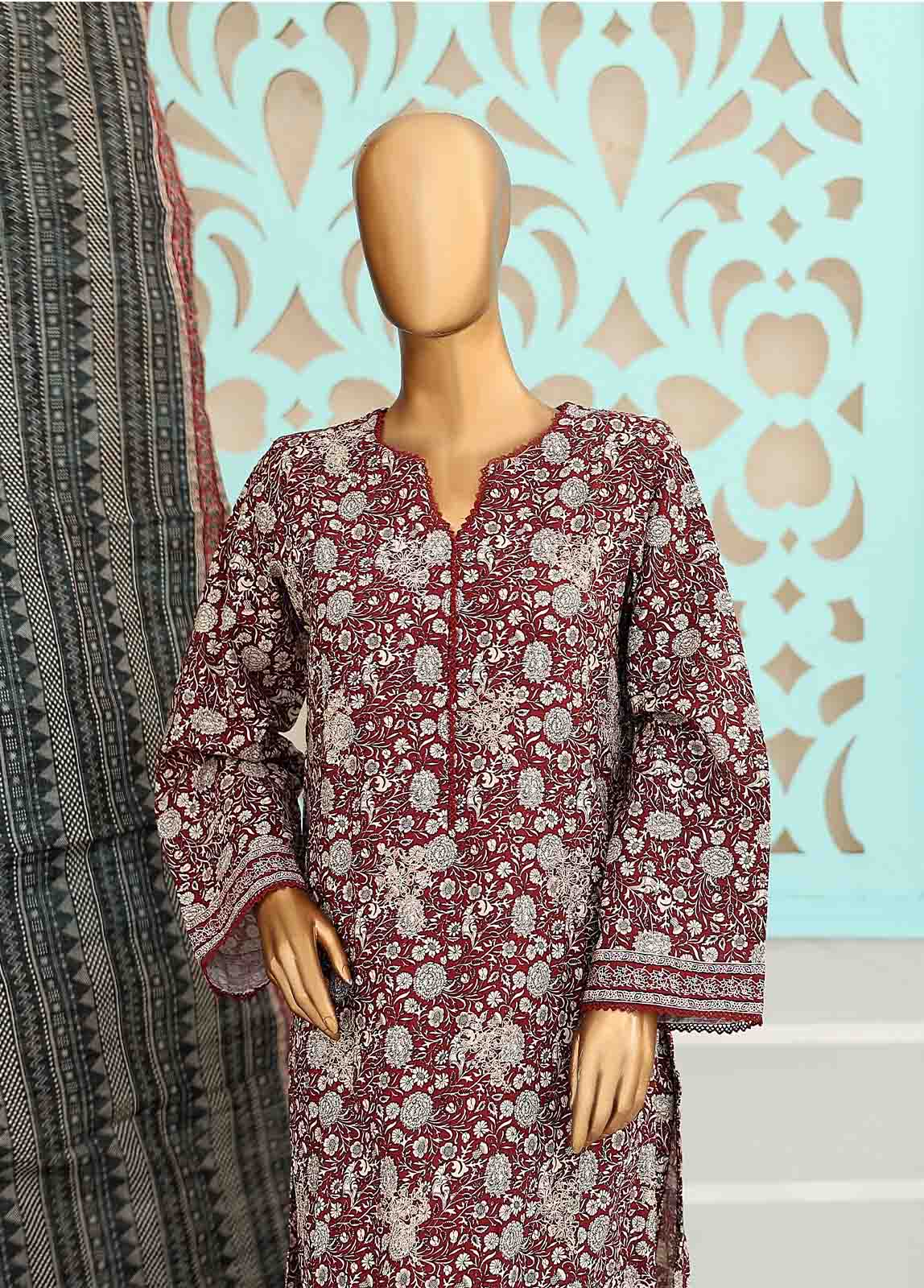 WCK-017 A -3 Piece Khaddar Chikankari Stitched Suit