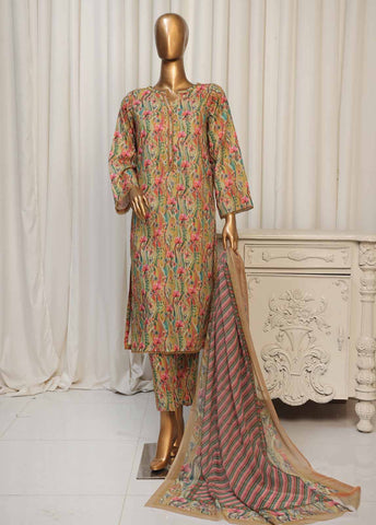 Bin Saeed Fabric - WCK-027- 3 Piece Printed Stitched Suit