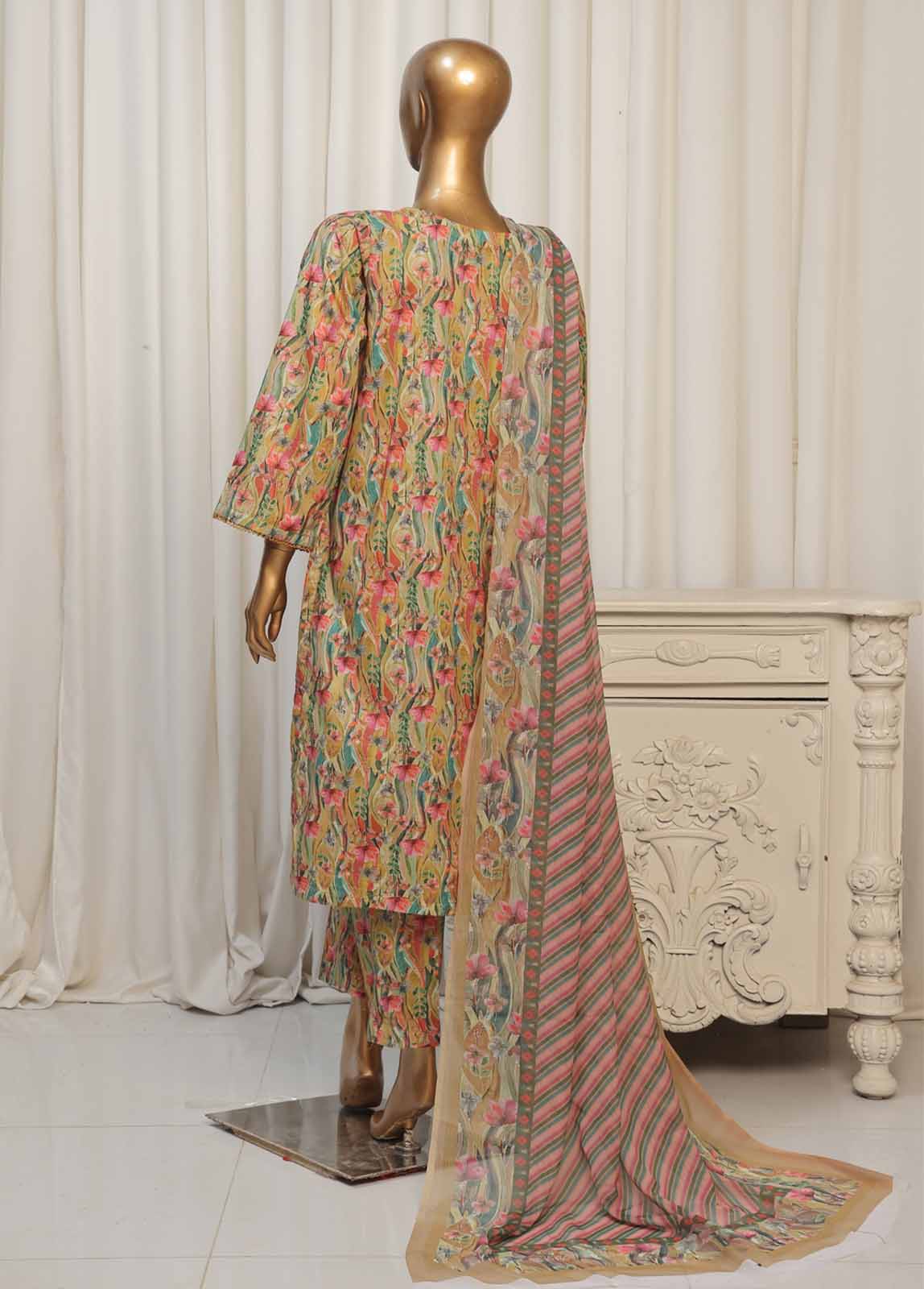 Bin Saeed Fabric - WCK-027- 3 Piece Printed Stitched Suit