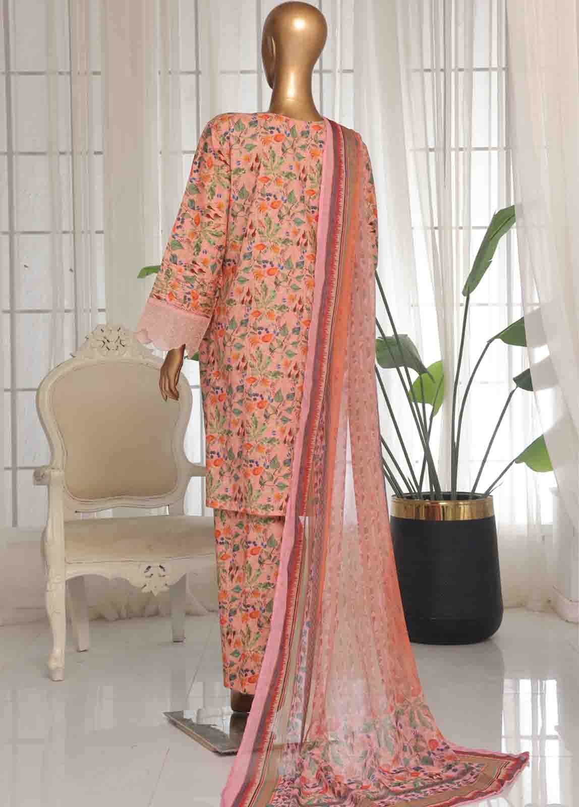 Bin Saeed Fabric - WCKE-010 C-3 Piece Chikankari Stitched Suit
