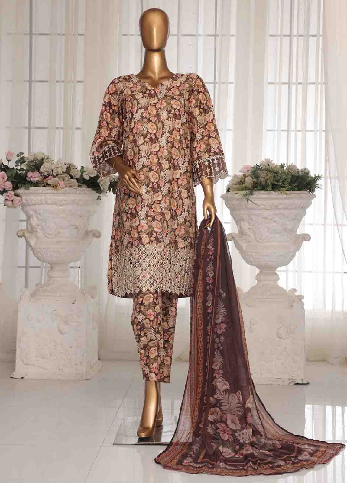 Bin Saeed Fabric - WCKE-014 C-3 Piece Chikankari Stitched Suit