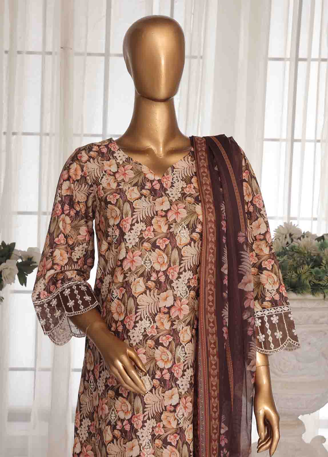 Bin Saeed Fabric - WCKE-014 C-3 Piece Chikankari Stitched Suit