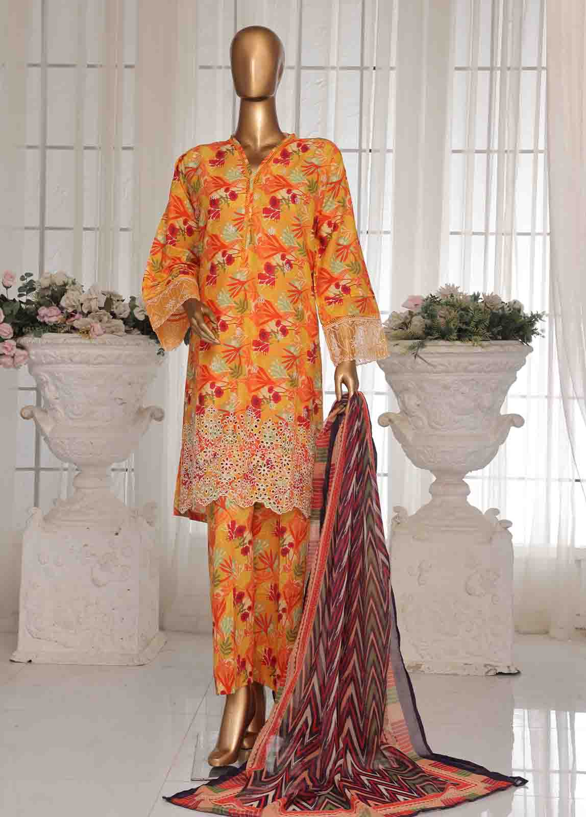 Bin Saeed Fabric - WCKE-024 C-3 Piece Chikankari Stitched Suit