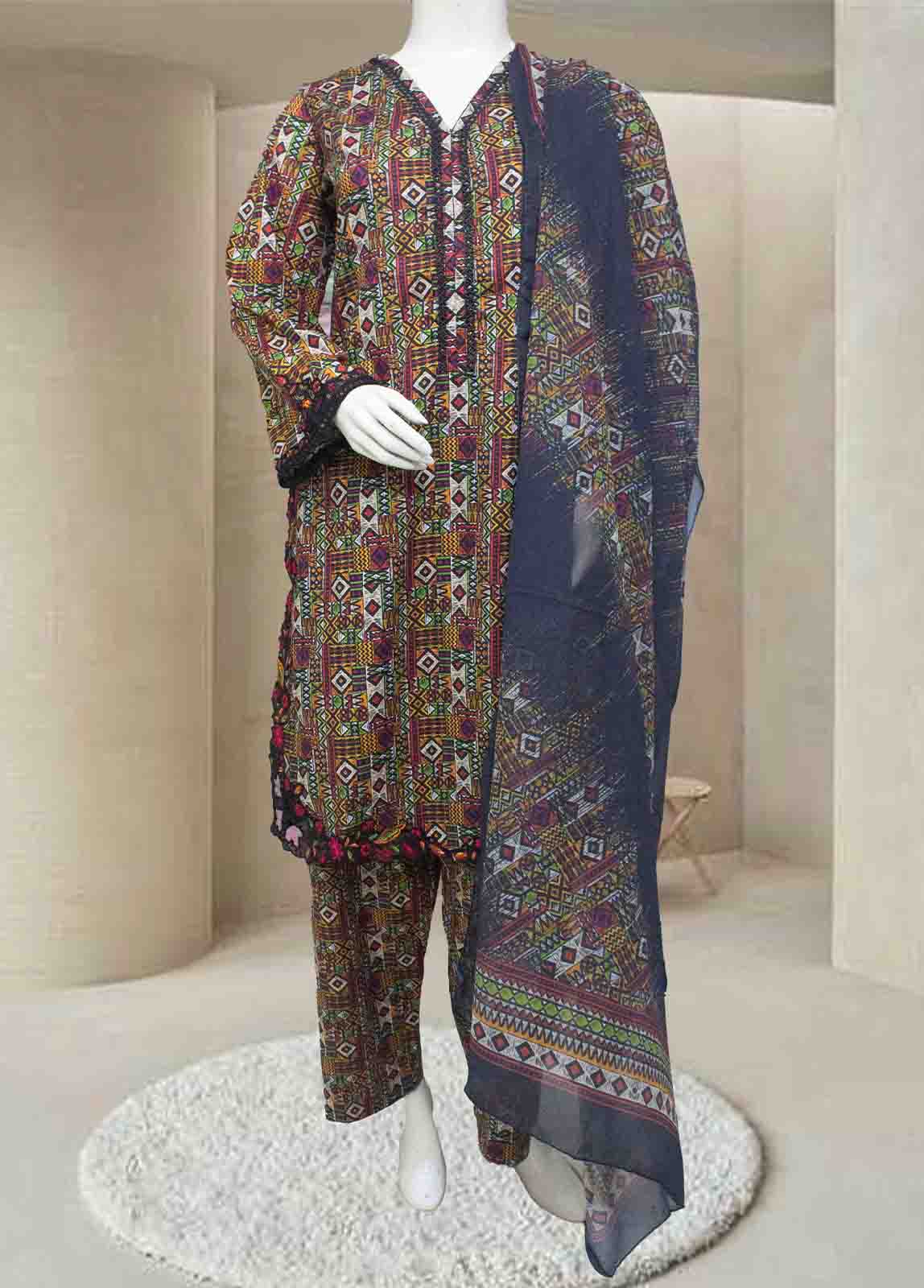 Bin Saeed Fabric - WCKE-041- 3 Piece Embroidered Stitched Suit