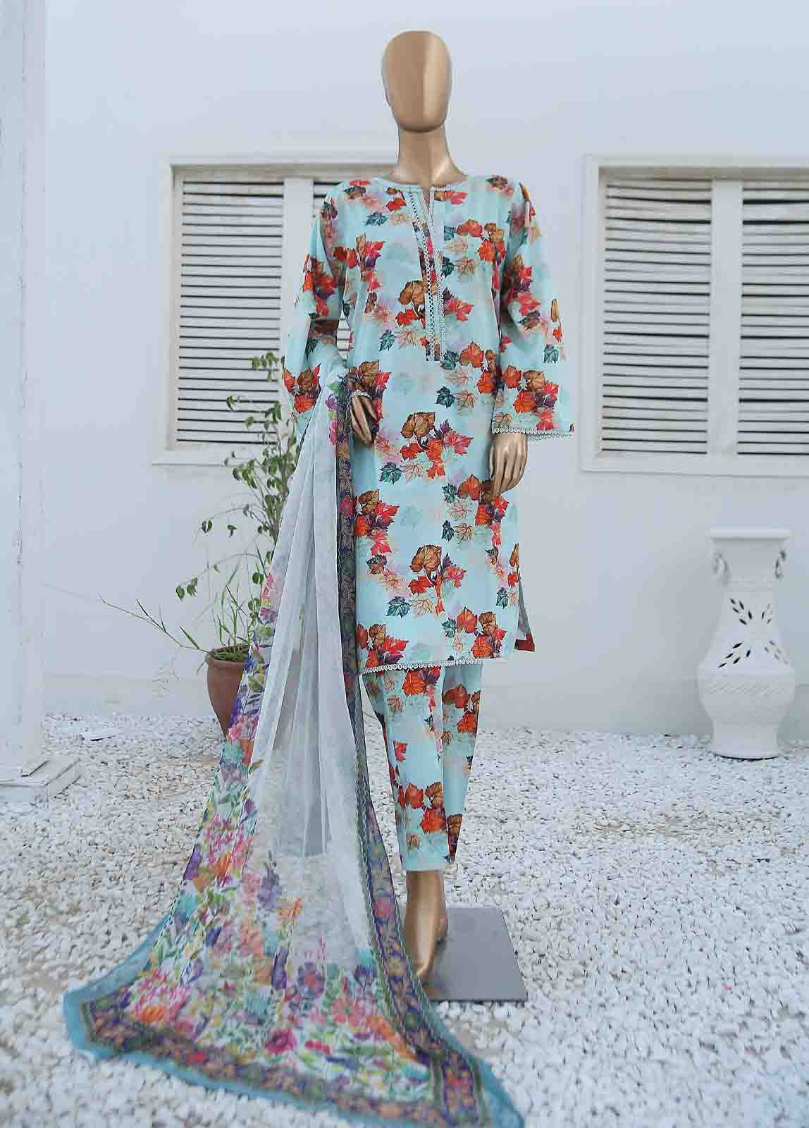Bin Saeed Fabric - WCKF-007-3 Piece Lawn Printed