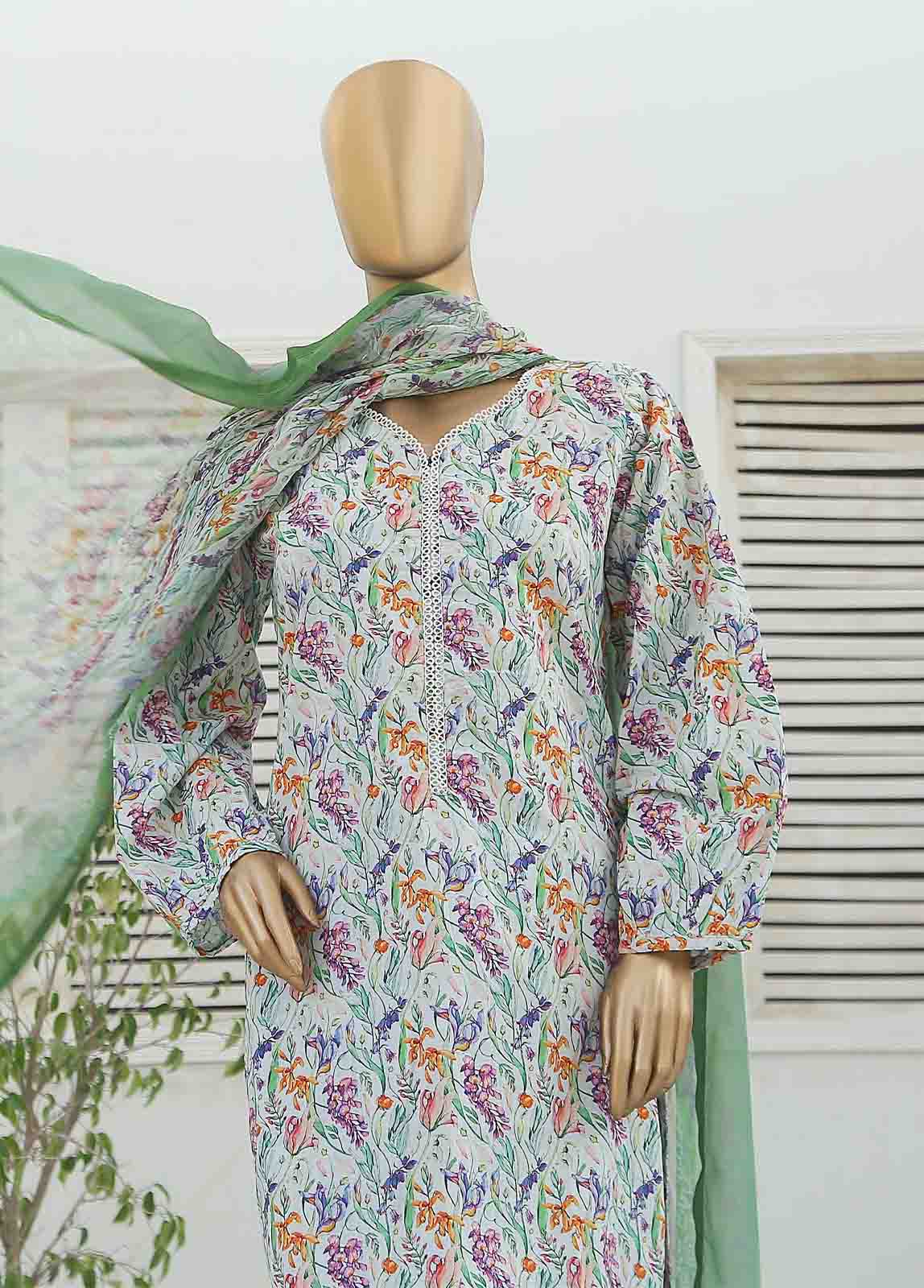 Bin Saeed Fabric - WCKF-015-3 Piece Lawn Printed