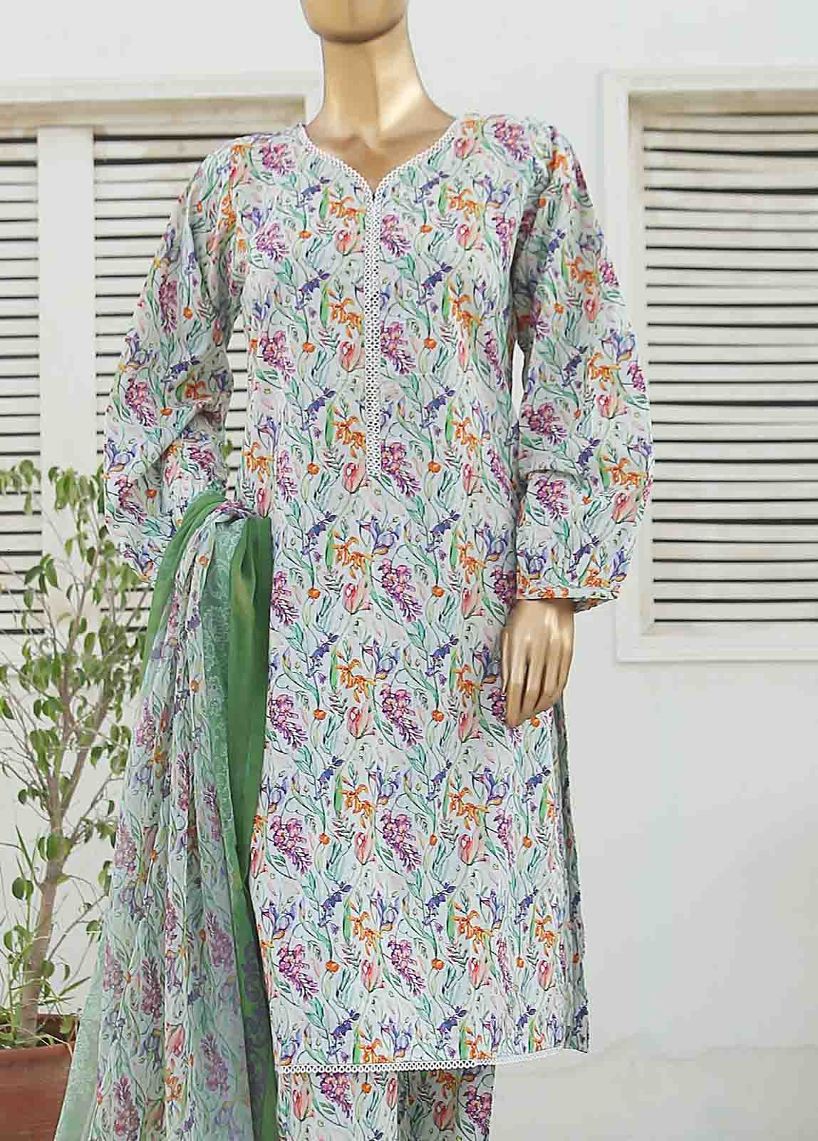 Bin Saeed Fabric - WCKF-015-3 Piece Lawn Printed