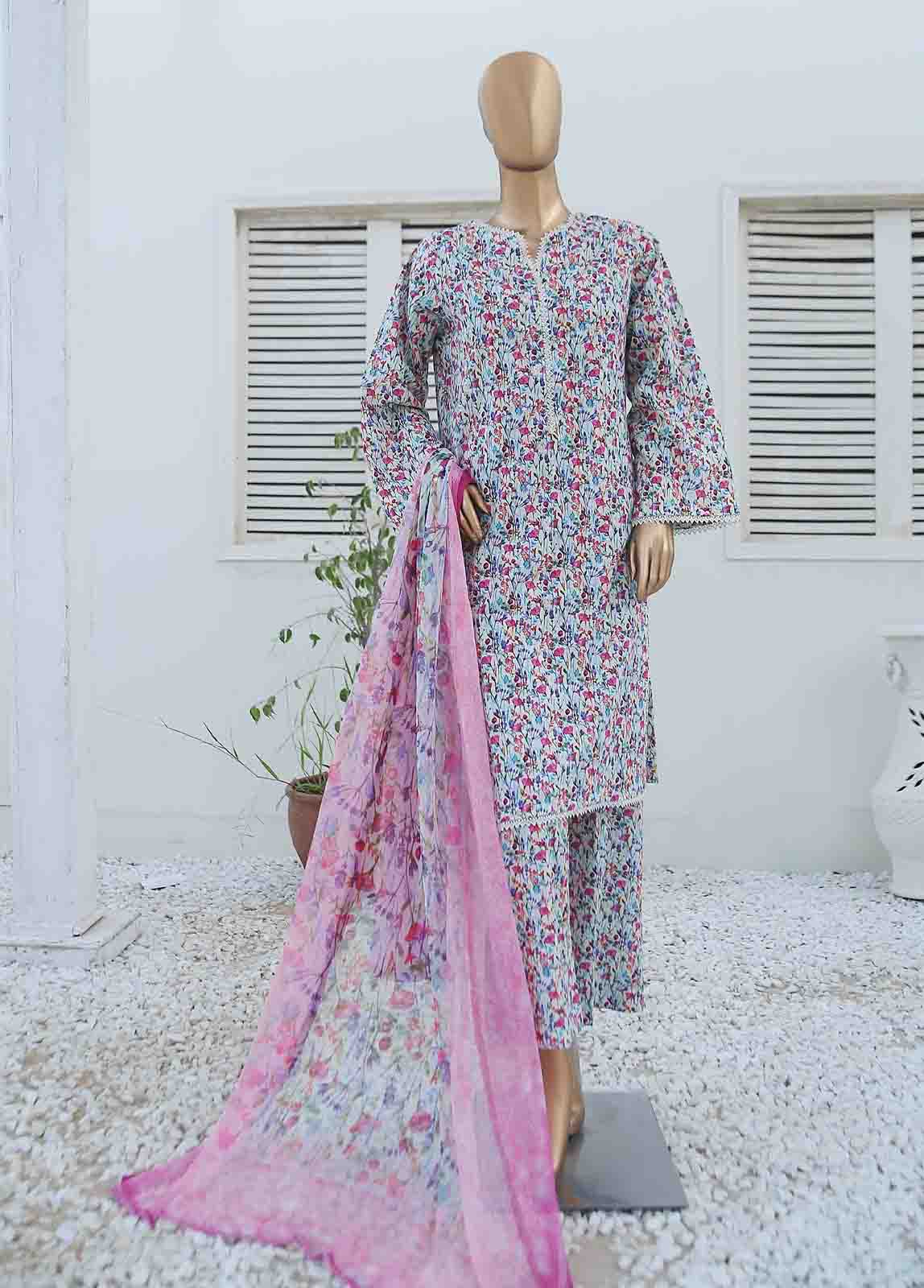 Bin Saeed Fabric - WCKF-019-3 Piece Lawn Printed